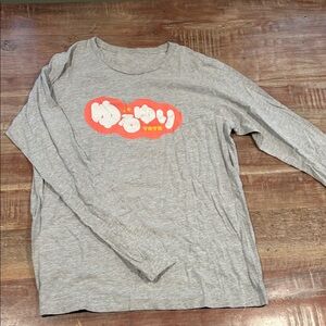 Yuru Yuri Soft Cotton long-sleeved tee in Heather Grey with Orange Japanese Logo